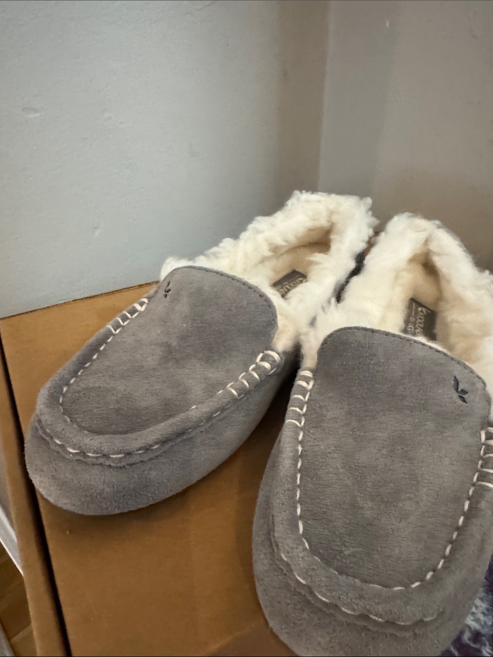 Koolaburra Gray Suede Shearling-Lined Slip-On Moccasins
